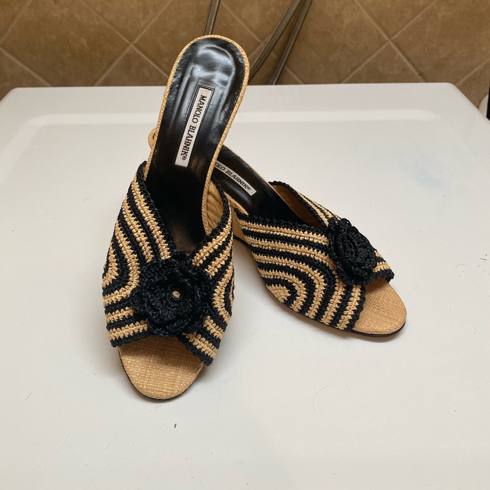 Manolo Blahnik Raffia Wedge Sandals